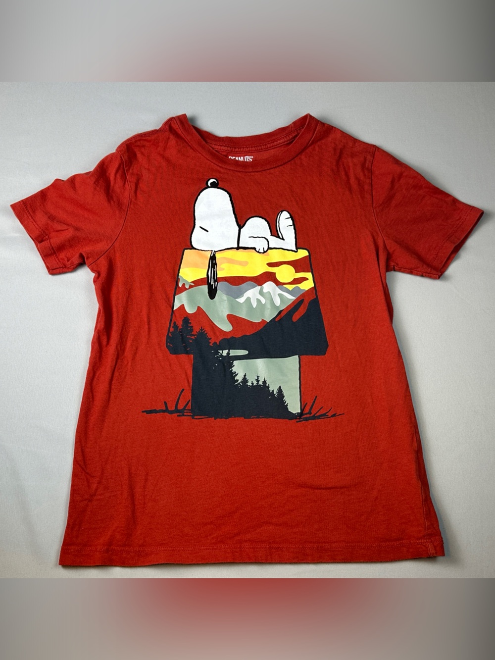 Peanuts Kids Size Large Red Snoopy Sunset Graphic Tee